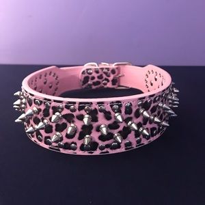 Silver studded pink leopard dog collar